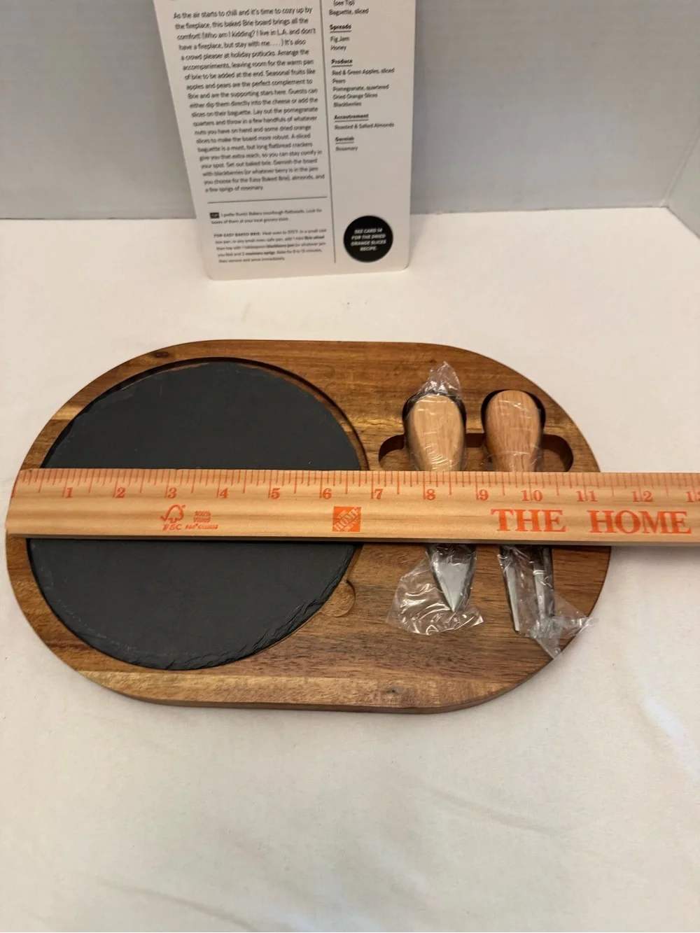 The Woodlands Resort Acacia Wood Slate Charcuterie Cheese Board Set Knives NIB